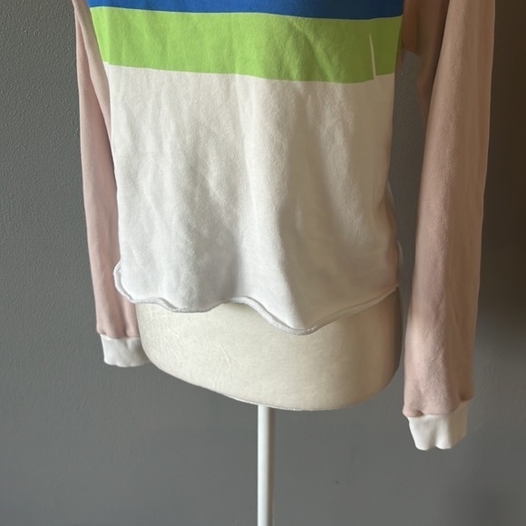 Wildfox Rainbow Striped Cropped Sweatshirt Terry Cloth Inside - Picture 5 of 11